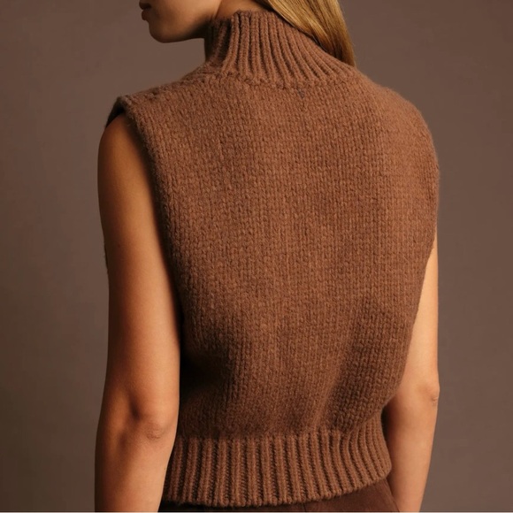 DELUC George Sleeveless Mock Neck Sweater Chocolate Size S - Picture 9 of 10